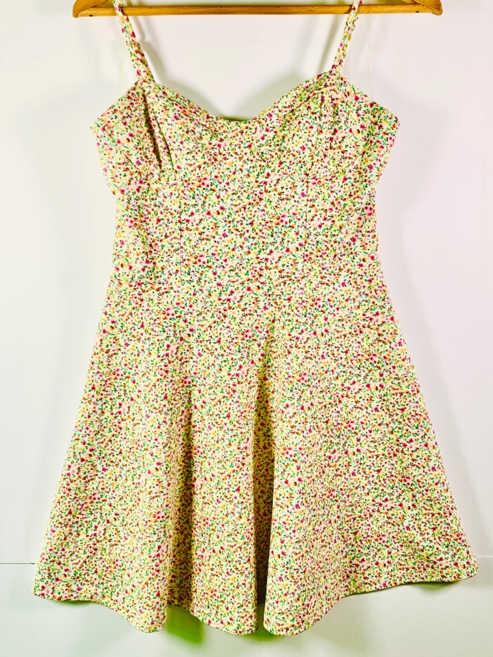 Ditsy floral corset mini dress tie-back corset bodice spaghetti straps pink
